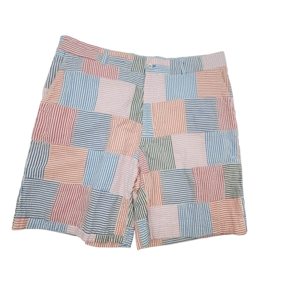 J. McLaughlin Mens Patchwork Seersucker Shorts Preppy Nantucket Hamptons Size 40